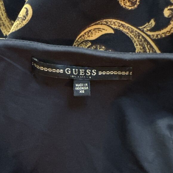 Guess Baroque Italian Black Gold Ponte Mini Party Cocktail XS Asymmetrical Neck - Picture 5 of 7